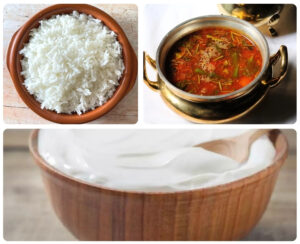 சாதம் + கொள்ளு ரசம் + தயிர் சாதம் + கொள்ளு ரசம் + தயிர்